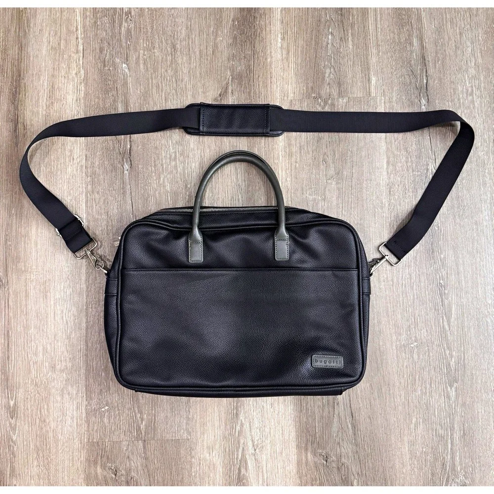 Bugatti Vegan Leather Laptop Briefcase Messenger Bag Black 16